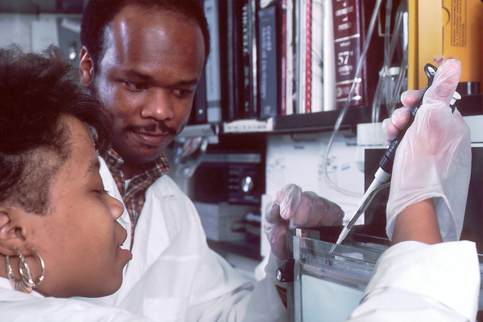 Scientists checking a sample in a laboratory